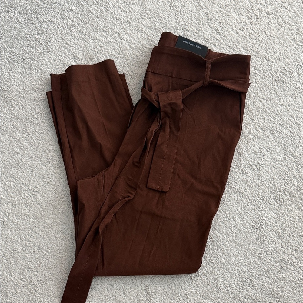 Jones New York Brown Wide-Leg Pants with Tie Waist